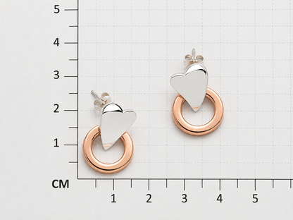Sterling Silver Heart with Smooth Copper Hoop Earrings
