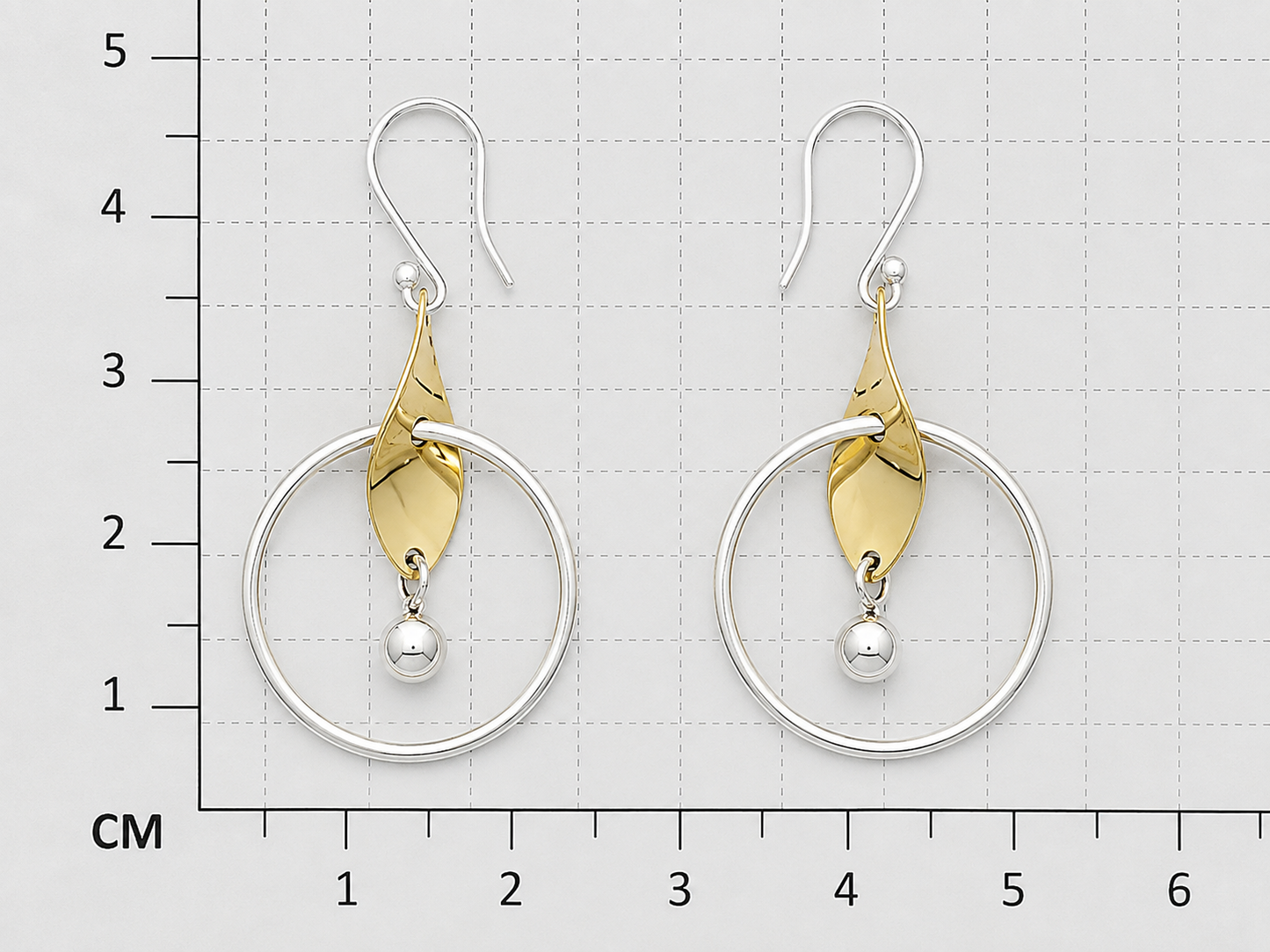 Sterling Silver Hoop Earrings with Hammered Leaf and Mini Tumbaga Ball