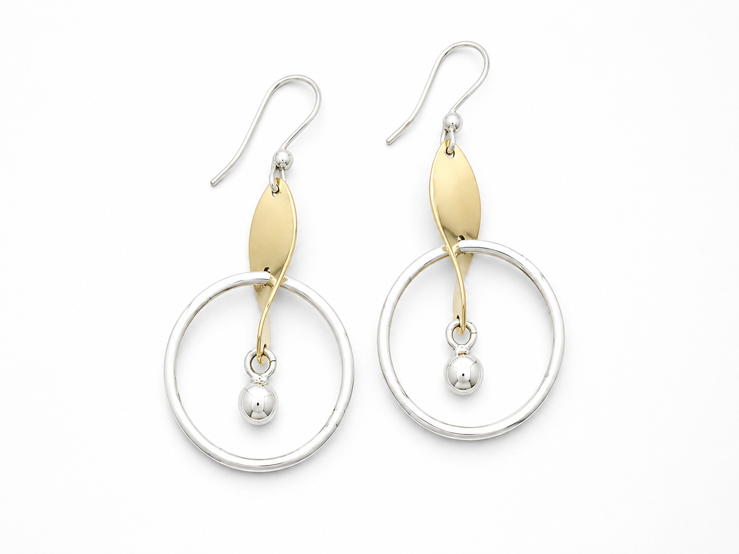 Sterling Silver Hoop Earrings with Hammered Leaf and Mini Tumbaga Ball