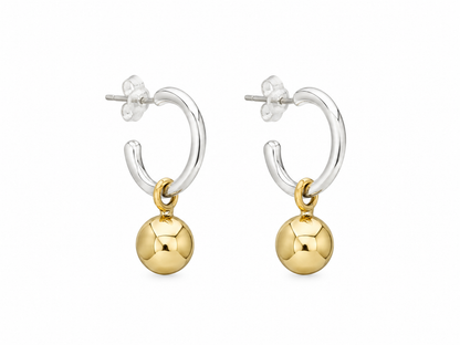Sterling Silver Flattened Tip Arracadite with Tumbaga Gloss Ball Earrings