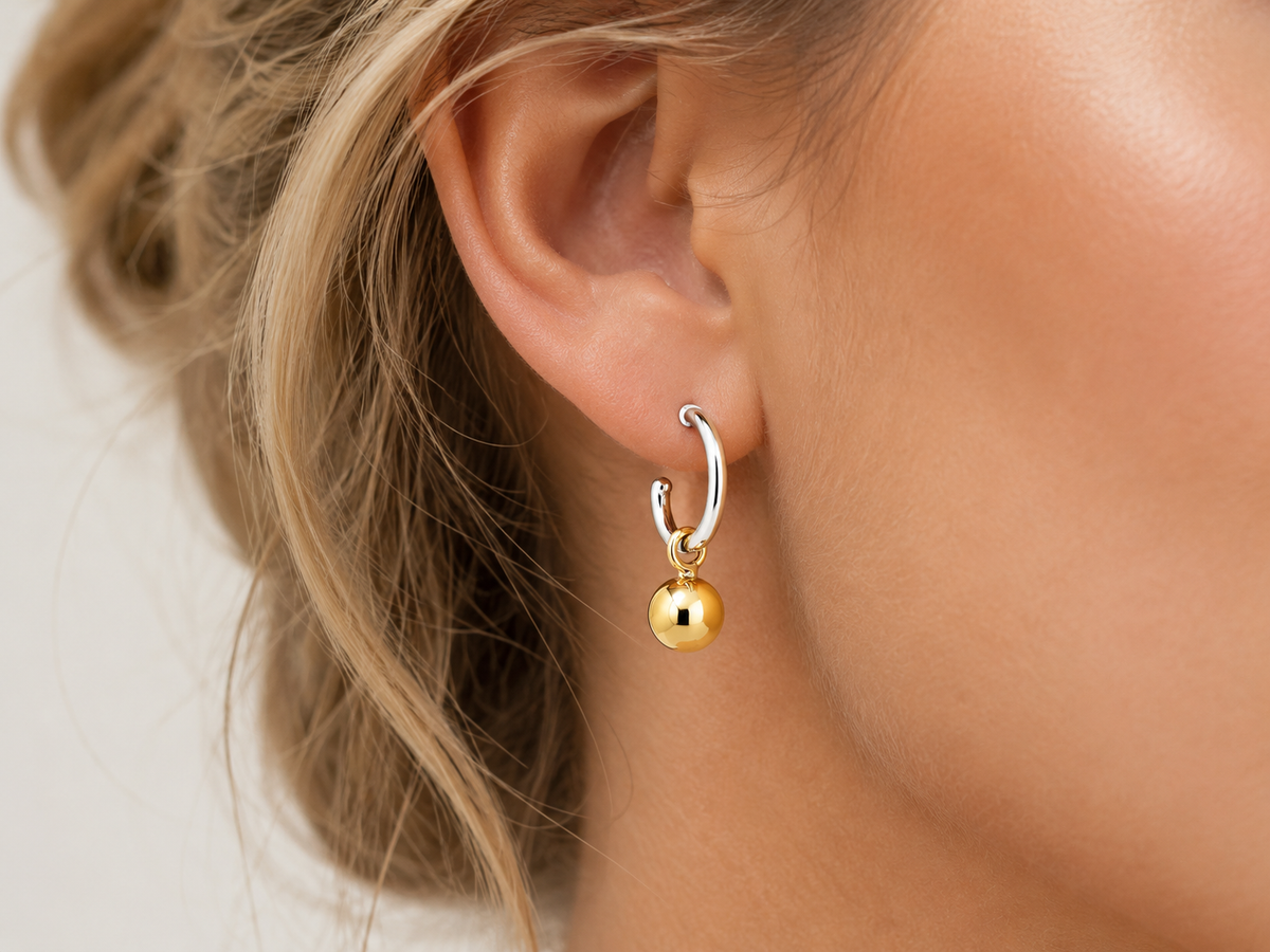 Sterling Silver Flattened Tip Arracadite with Tumbaga Gloss Ball Earrings