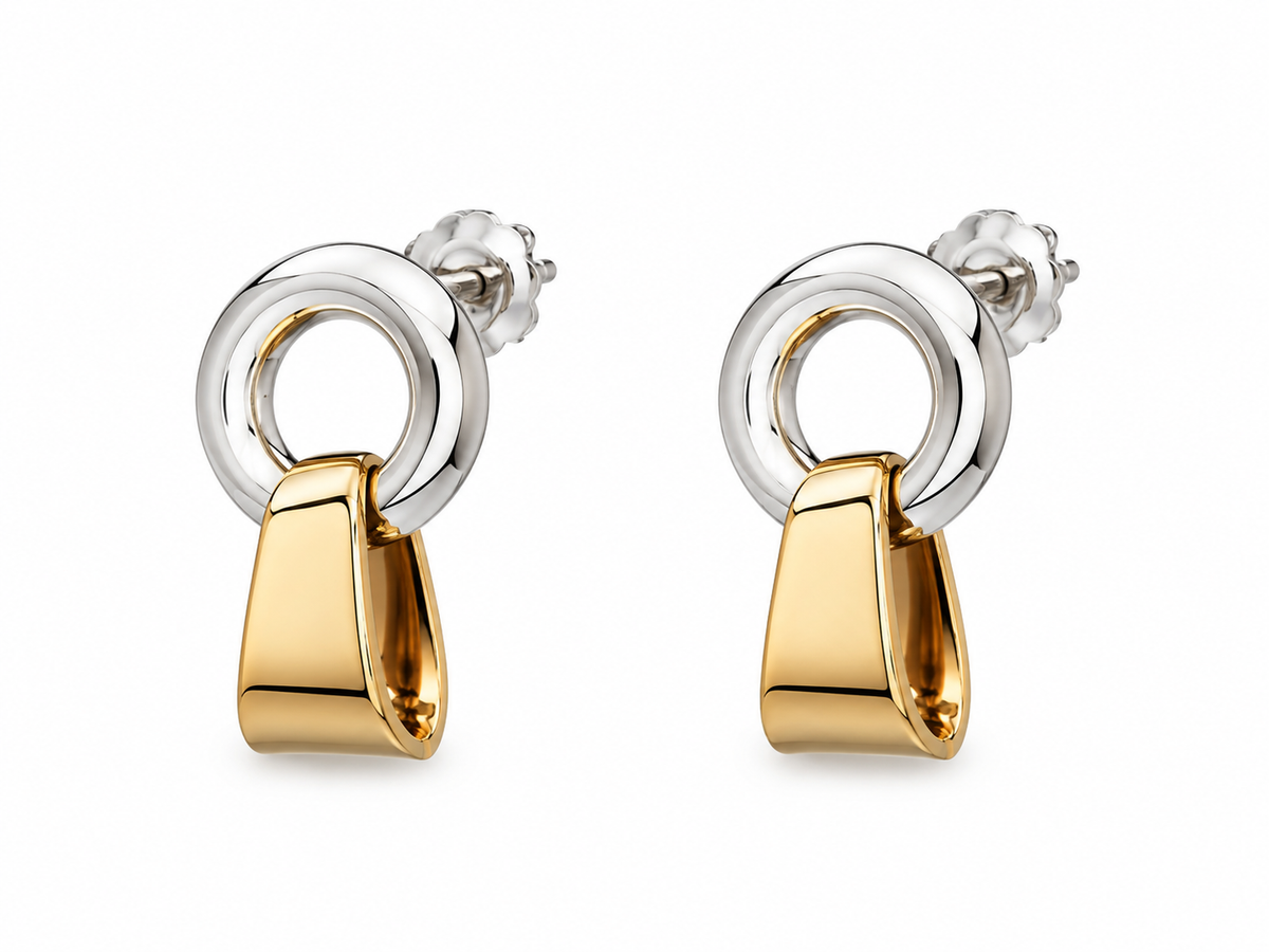 Sterling Silver Donita Lisa Earrings with Tumbaga and Silver Band