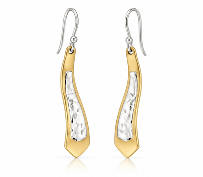 Sterling Silver and Tumbaga Tie Earrings with Silver Ring Design