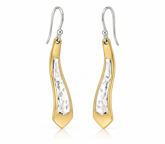 Sterling Silver and Tumbaga Tie Earrings with Silver Ring Design