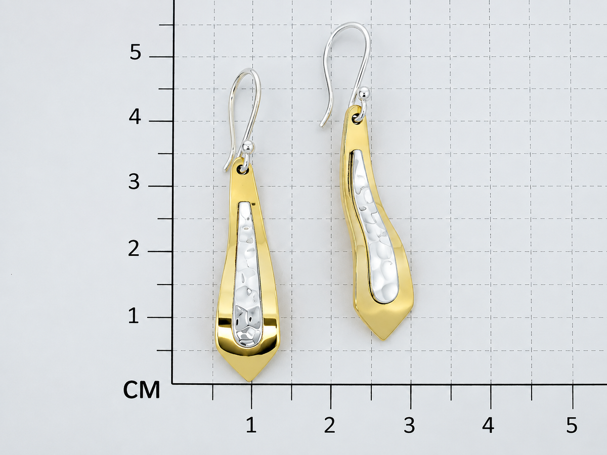 Sterling Silver and Tumbaga Tie Earrings with Silver Ring Design