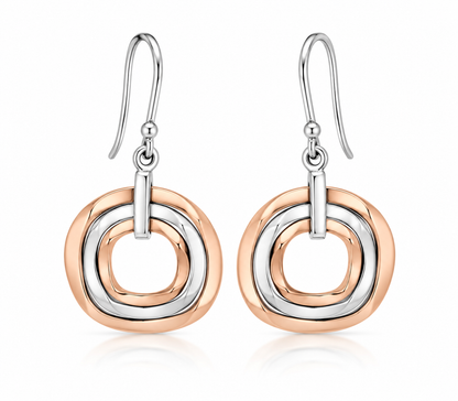 Sterling Silver and Copper Wavy Hoops Decreasing Smooth Earrings