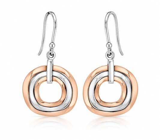 Sterling Silver and Copper Wavy Hoops Decreasing Smooth Earrings