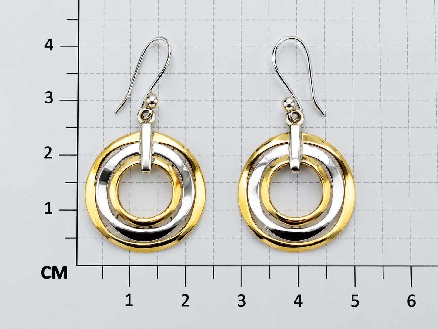Sterling Silver and Tumbaga Wavy Hoop Drop Earrings