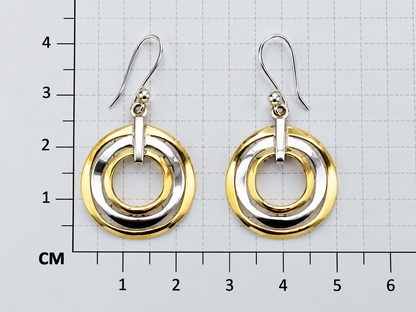 Sterling Silver and Tumbaga Wavy Hoop Drop Earrings