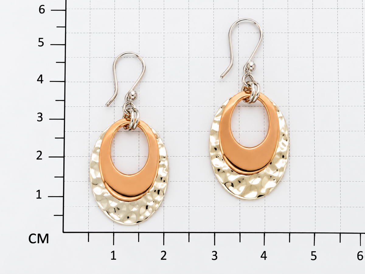 Sterling Silver and Copper Gloss Hammered Double Oval Earrings