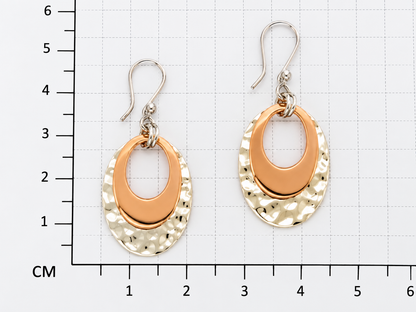 Sterling Silver and Copper Gloss Hammered Double Oval Earrings