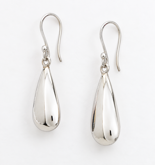 Sterling Silver Glossy Drop Earrings with Ring