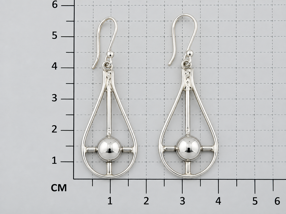 Sterling Silver Drop Earrings with Half Cap and Gloss Center