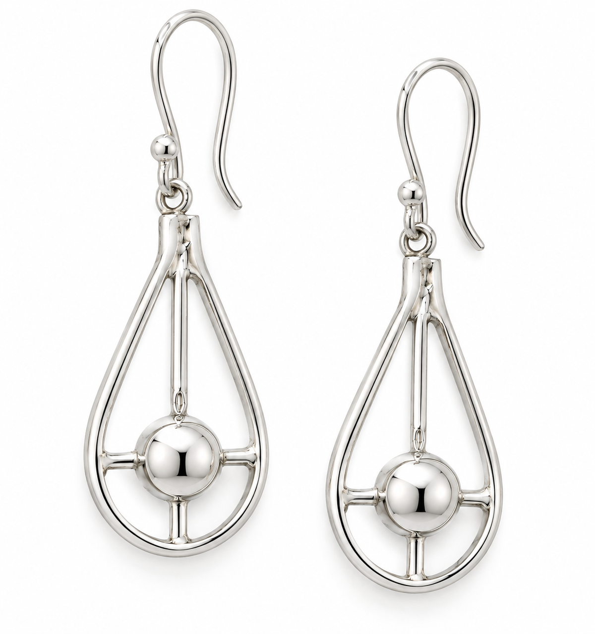 Sterling Silver Drop Earrings with Half Cap and Gloss Center