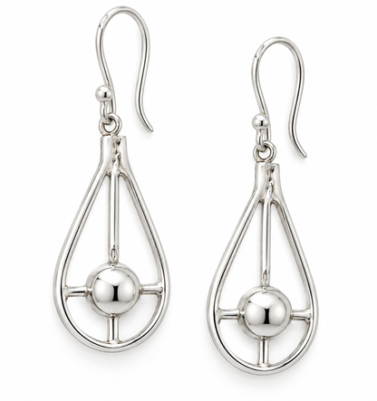 Sterling Silver Drop Earrings with Half Cap and Gloss Center