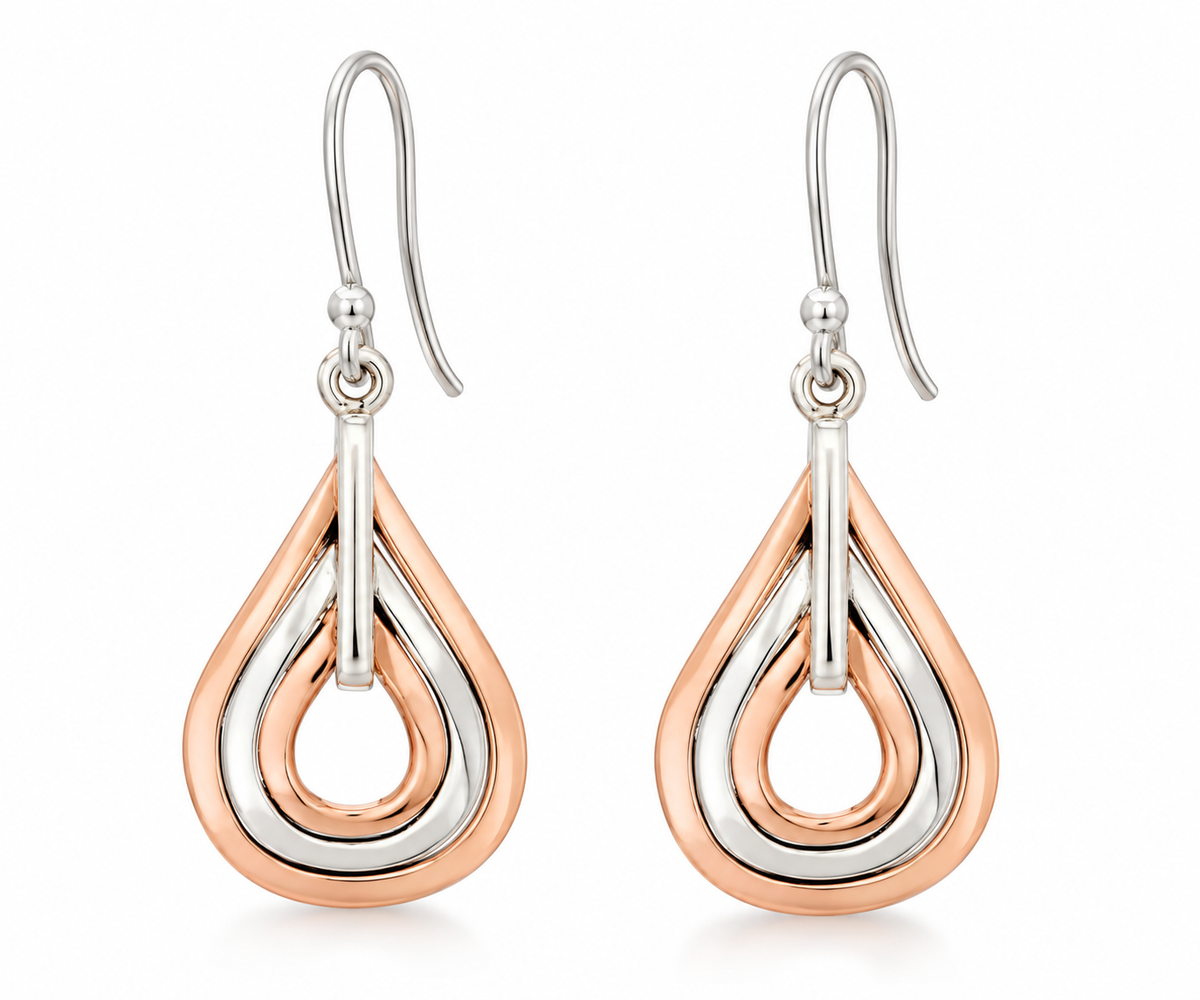 Sterling Silver and Copper Triple Drop Earrings with Rings