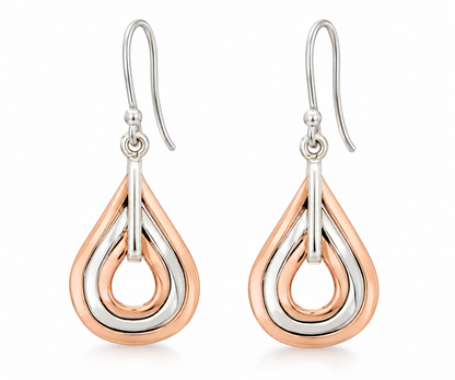 Sterling Silver and Copper Triple Drop Earrings with Rings