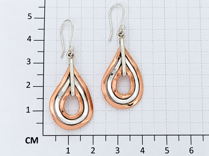 Sterling Silver and Copper Triple Drop Earrings with Rings