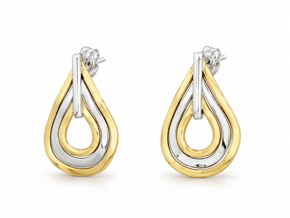 Sterling Silver and Tumbaga Triple Drop Earrings with Rings