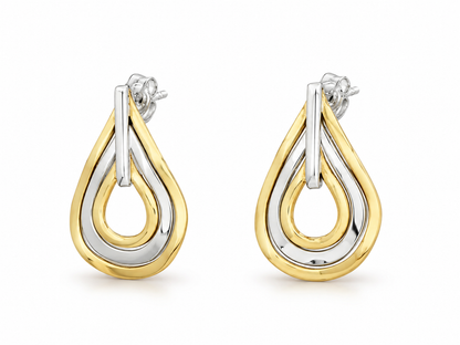 Sterling Silver and Tumbaga Triple Drop Earrings with Rings