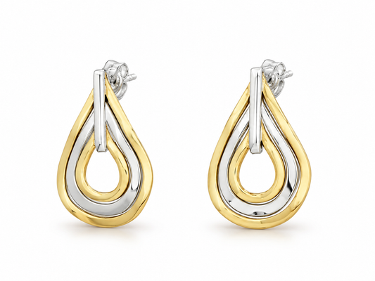 Sterling Silver and Tumbaga Triple Drop Earrings with Rings