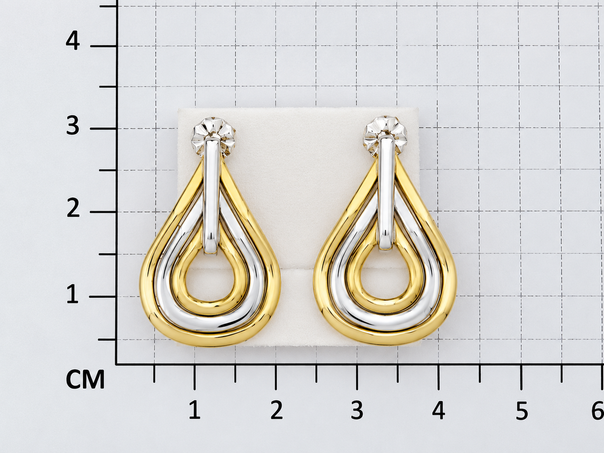Sterling Silver and Tumbaga Triple Drop Earrings with Rings