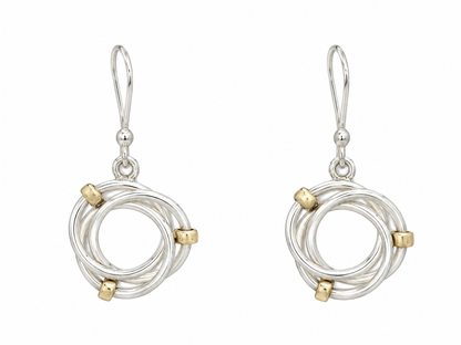 Sterling Silver and Tumbaga Three Linked Drop Earrings with Rings