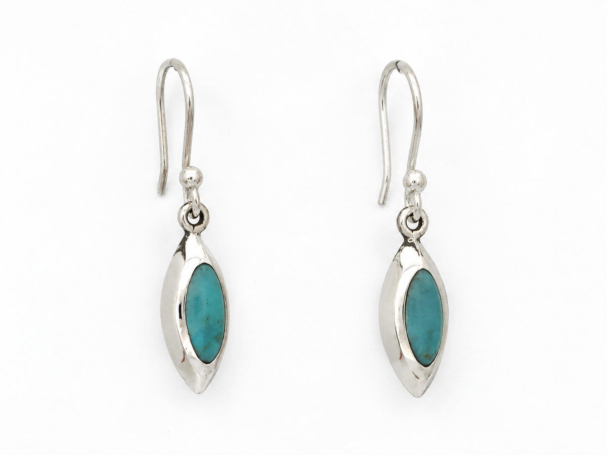 Sterling Silver Medium Almond Earrings with Turquoise Stone