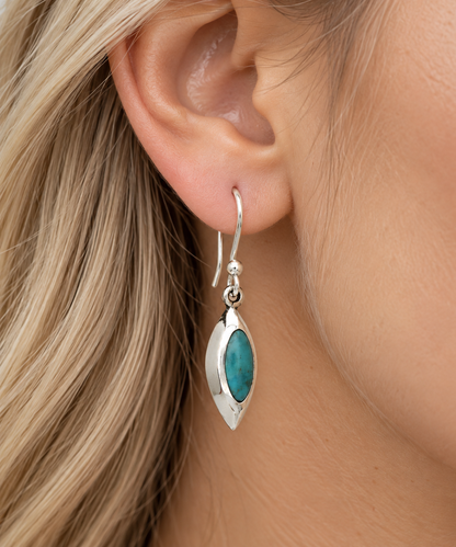 Sterling Silver Medium Almond Earrings with Turquoise Stone