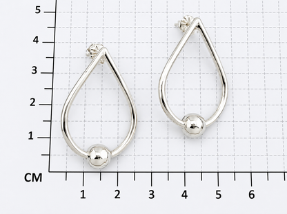 Sterling Silver Wire Drop Earrings with Center Ball and Post