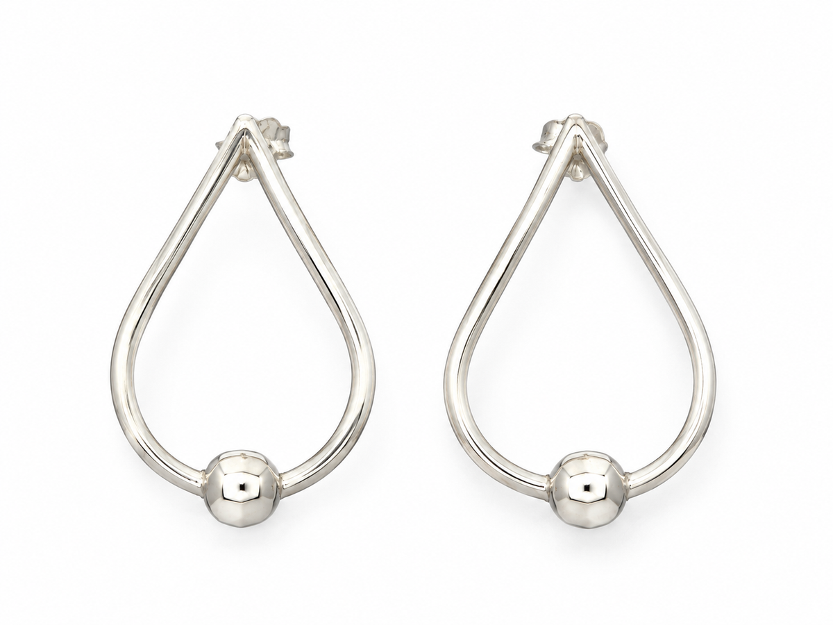 Sterling Silver Wire Drop Earrings with Center Ball and Post