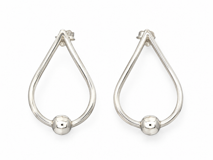 Sterling Silver Wire Drop Earrings with Center Ball and Post