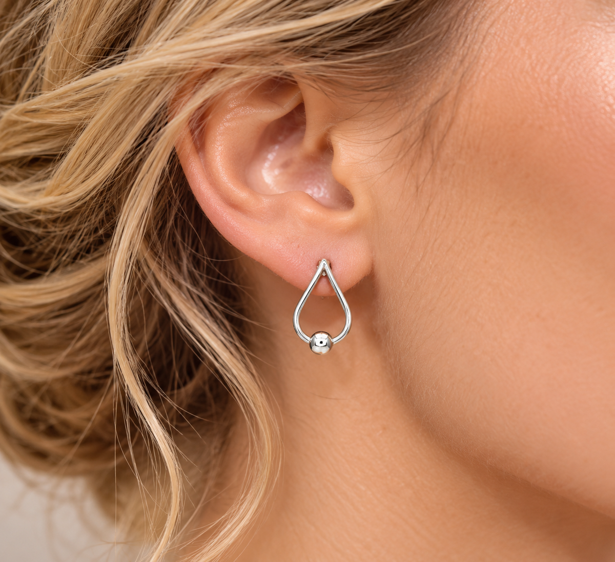Sterling Silver Wire Drop Earrings with Center Ball and Post