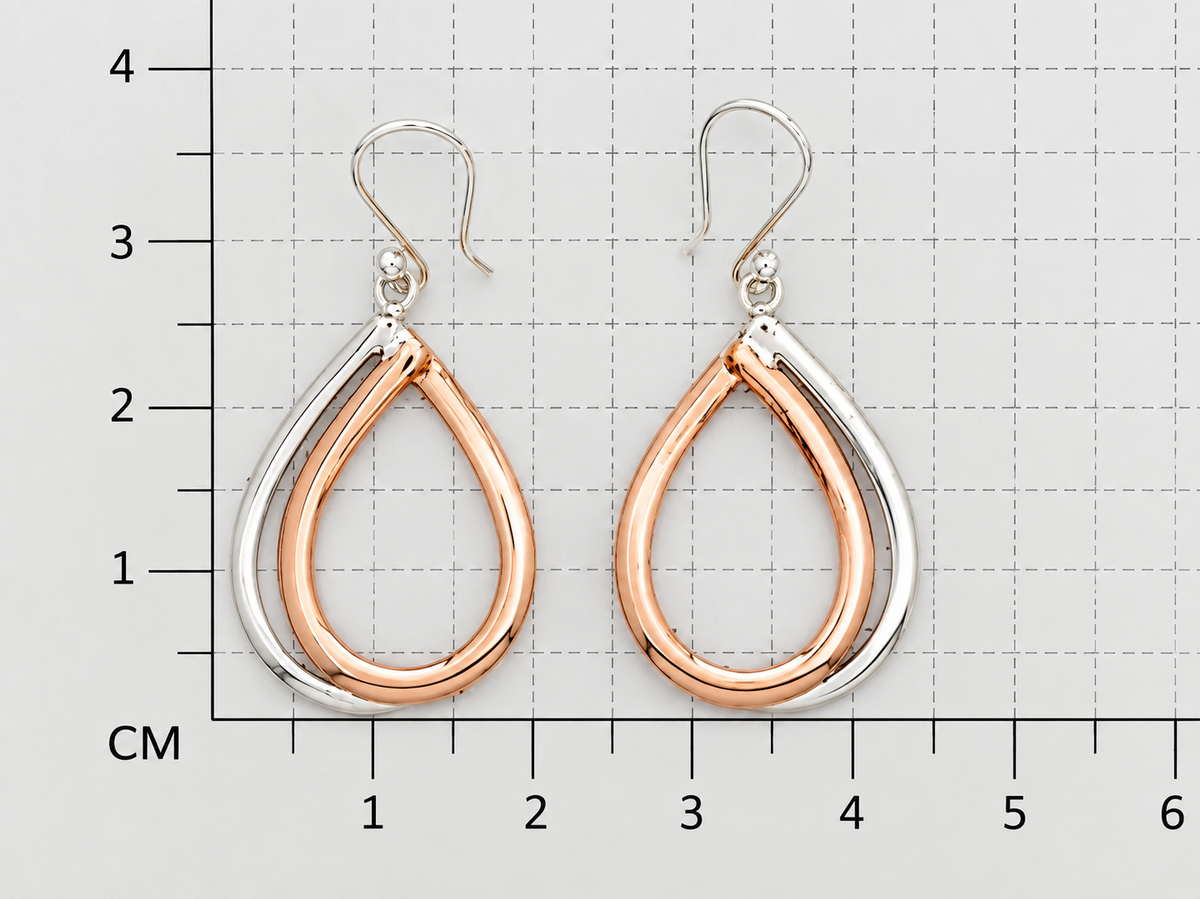 Sterling Silver and Copper Chic Large Double Drop Earrings with Perforation