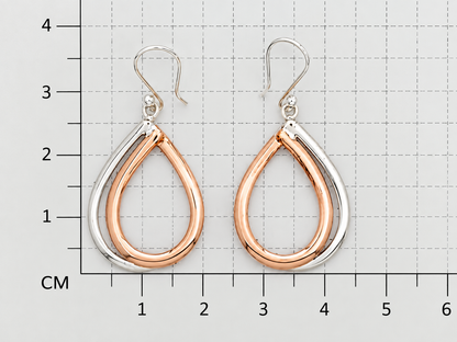 Sterling Silver and Copper Chic Large Double Drop Earrings with Perforation