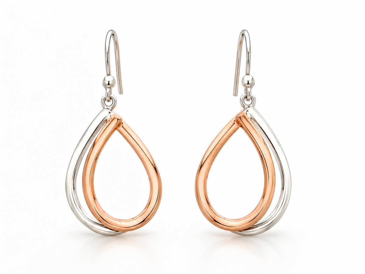 Sterling Silver and Copper Chic Large Double Drop Earrings with Perforation