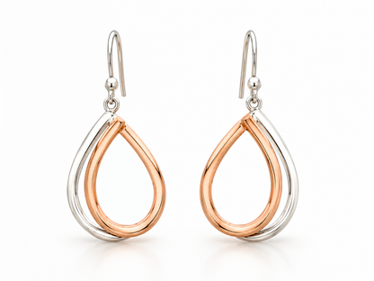 Sterling Silver and Copper Chic Large Double Drop Earrings with Perforation