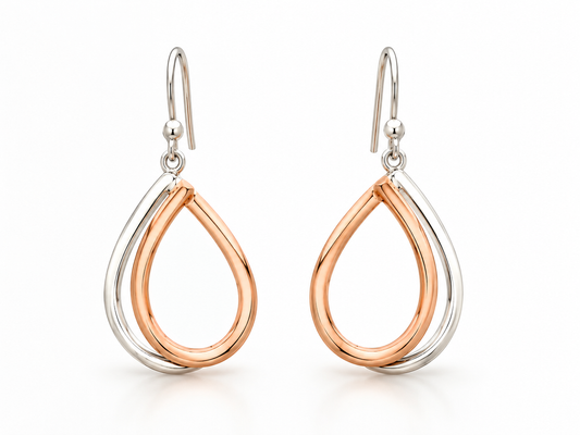 Sterling Silver and Copper Chic Large Double Drop Earrings with Perforation