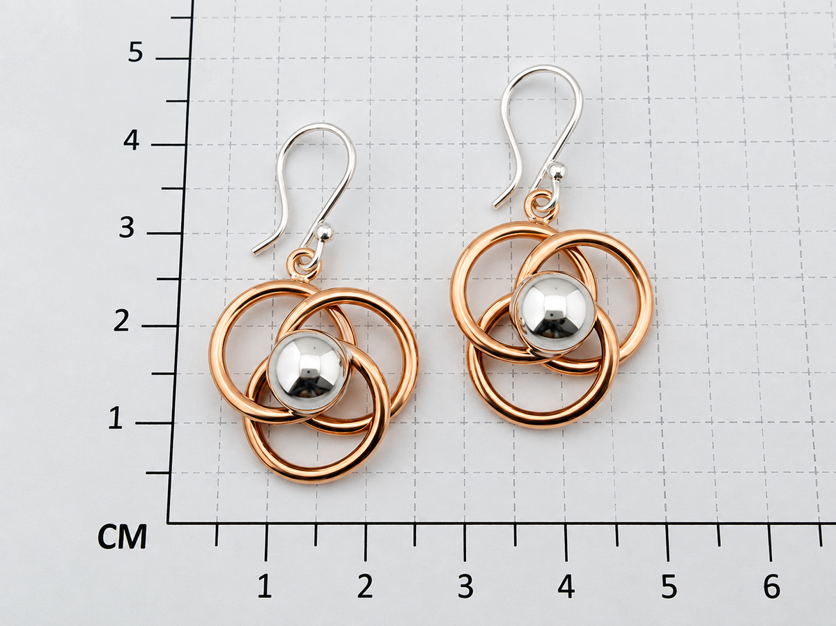 Sterling Silver and Copper Three Interlocked Hoop Earrings with Half Center Cap