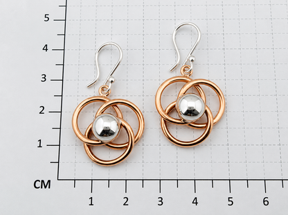 Sterling Silver and Copper Three Interlocked Hoop Earrings with Half Center Cap
