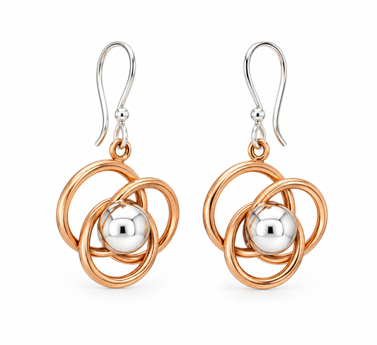 Sterling Silver and Copper Three Interlocked Hoop Earrings with Half Center Cap