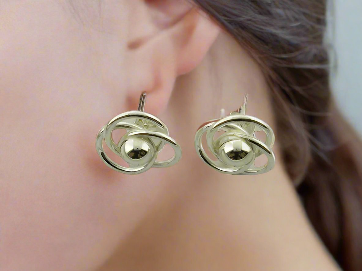 Sterling Silver Interlaced Hoop Earrings with Center Cap