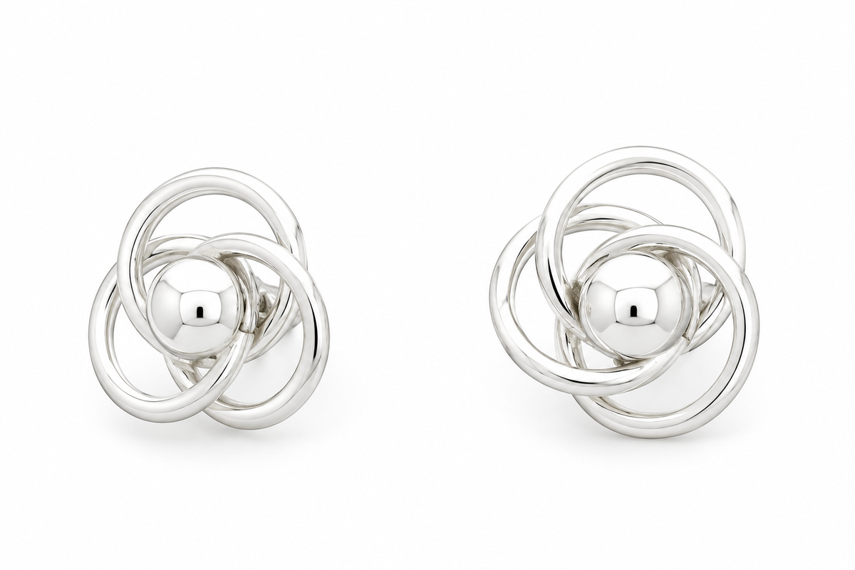 Sterling Silver Interlaced Hoop Earrings with Center Cap