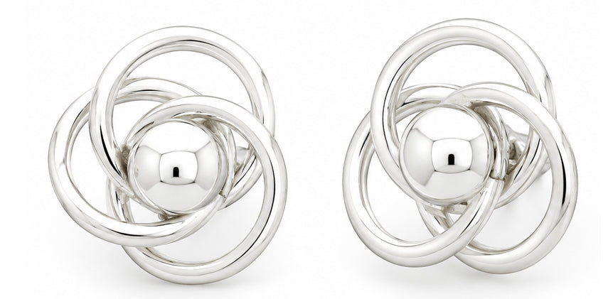 Sterling Silver Interlaced Hoop Earrings with Center Cap