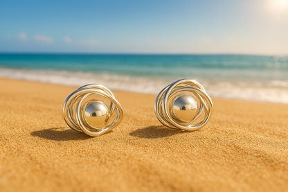 Sterling Silver Interlaced Hoop Earrings with Center Cap