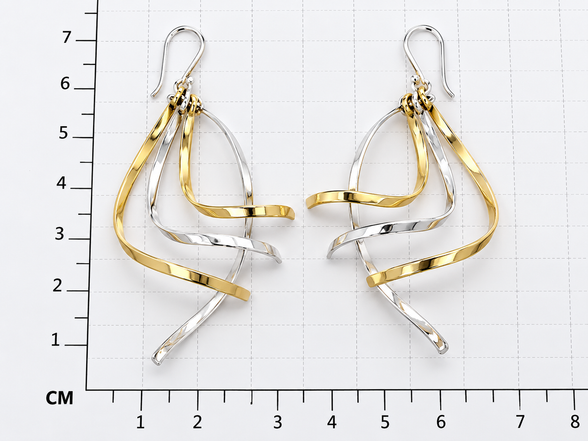 Sterling Silver and Tumbaga Four Stick Combined Earrings