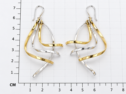 Sterling Silver and Tumbaga Four Stick Combined Earrings