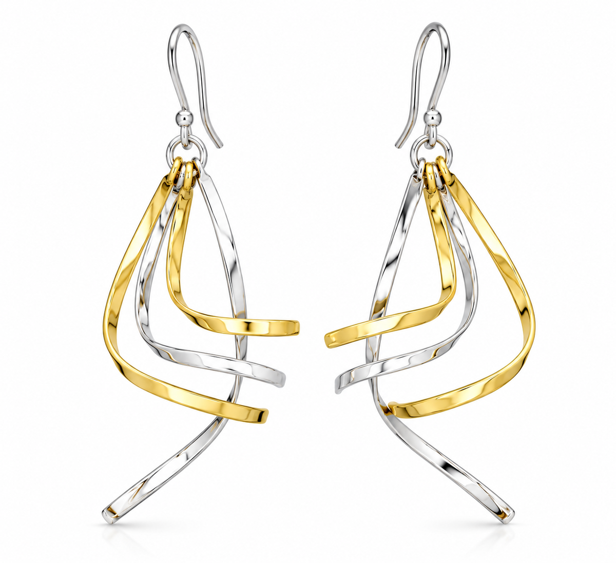 Sterling Silver and Tumbaga Four Stick Combined Earrings