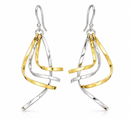 Sterling Silver and Tumbaga Four Stick Combined Earrings
