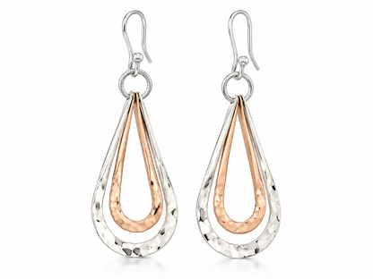 Sterling Silver and Copper Double Hammered Drop Earrings